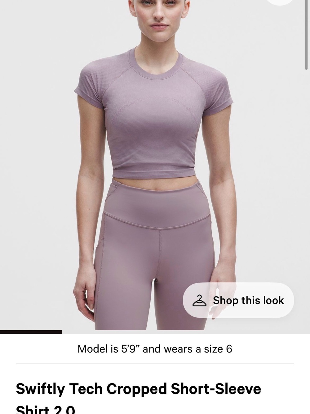 Lululemon Swiftly Tech Crop Light Lilac Short Sleeve Crop Top